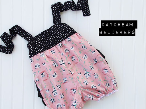 Baby Girls Ruffle Bum Romper Black, White, Pink with Panda Bears SO cute for first birthday and zoo trips by Daydream Believers Designs