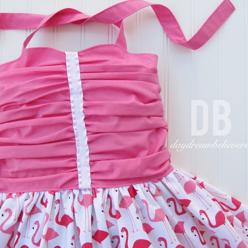 Girls Boutique Rockabilly Style ruched bodice twirl dress Hot Pink with Flamingos by Daydream Believers Designs
