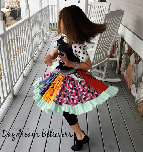 Upcycle school sports theater club tee shirts into a girls skirt dress on daydream believers designs