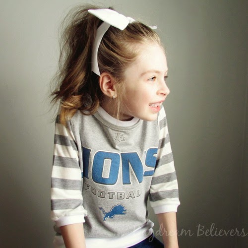 Daydream Believers Handcrafted Clothing for Girls. Stylish Upcycled Detroit Lions Tee. One of a Kind. Team Spirit Wear for Stylish Girls.